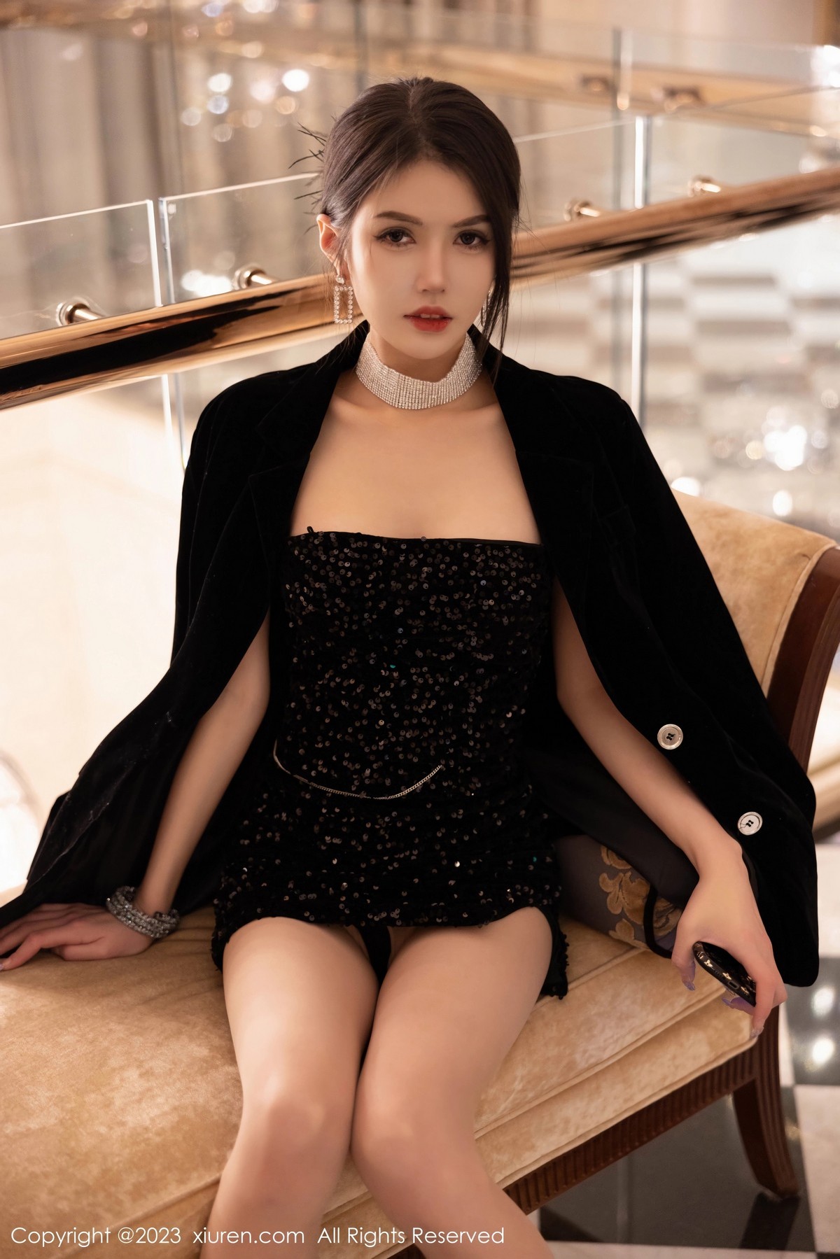 XiuRen第6335期_模特媛媛酱belle脱西服上衣露黑色连衣短裙开档肉丝撩人诱惑写真99PXiuren秀人写真高清美女套图写真下载-看套图看套图