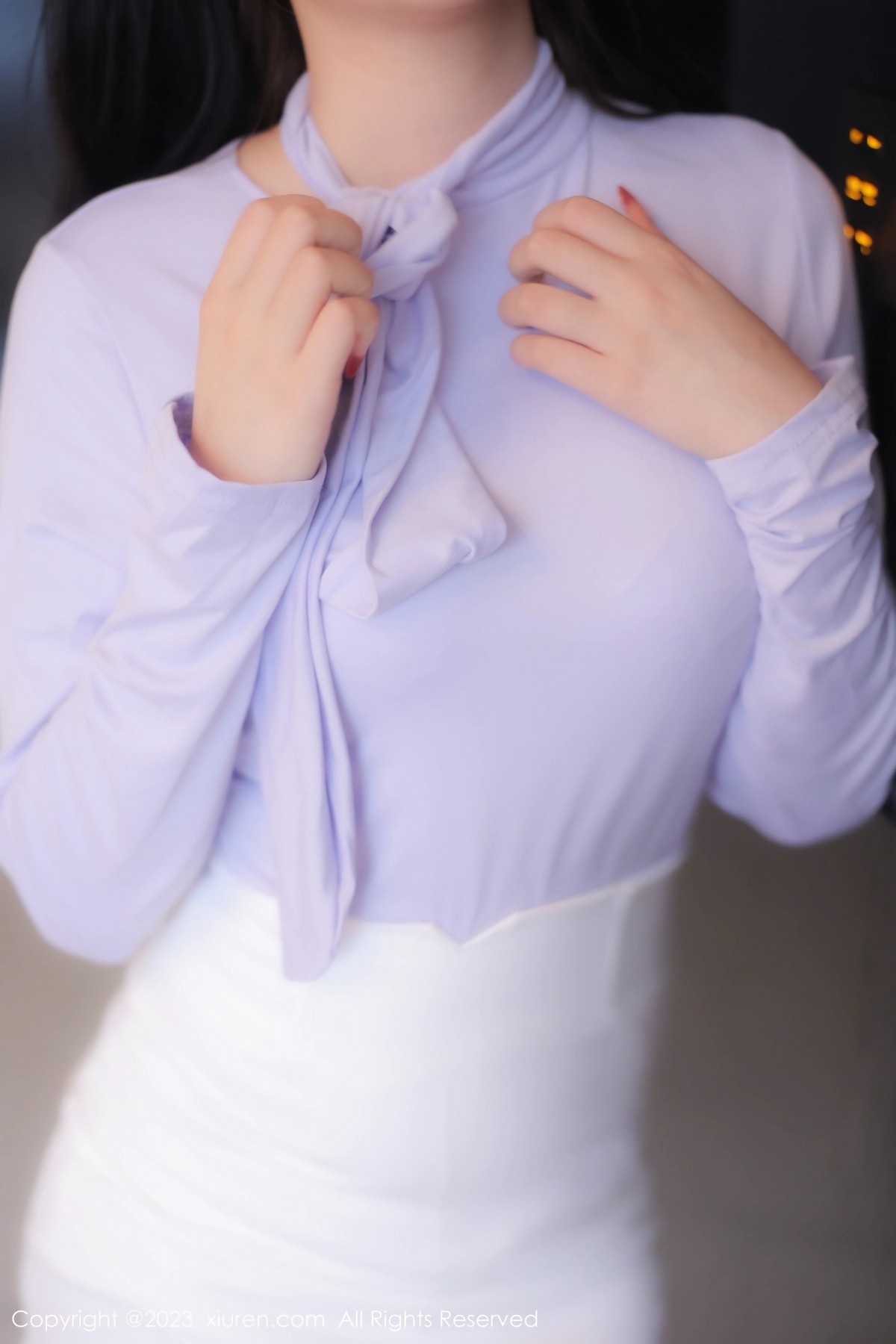 XiuRen第6389期_模特江真真浅紫上衣配白短裙露性感白色蕾丝内衣完美诱惑写真100PXiuren秀人写真高清美女套图写真下载-看套图看套图