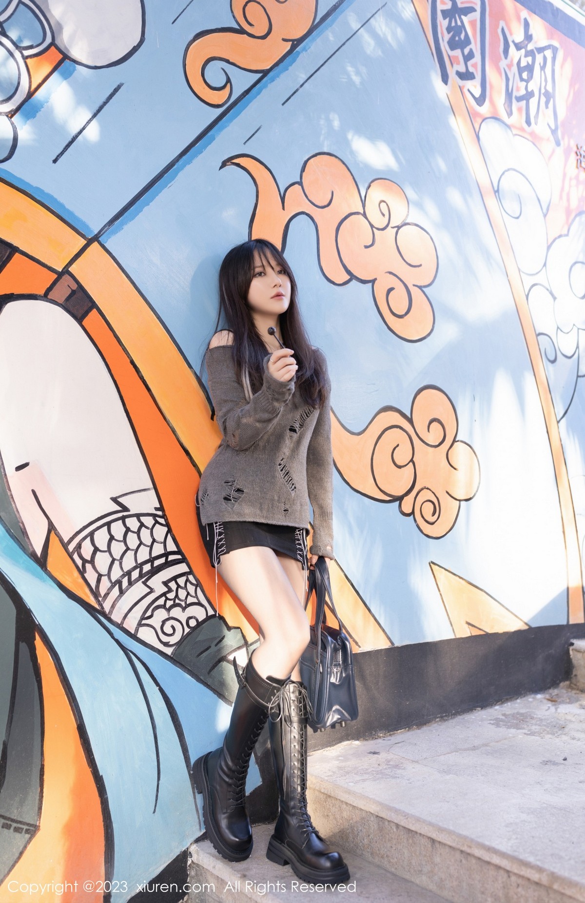 XiuRen第6436期_模特鱼子酱Fish考试危机主题性感灰上衣配黑短裙迷人诱惑写真82PXiuren秀人写真高清美女套图写真下载-看套图看套图