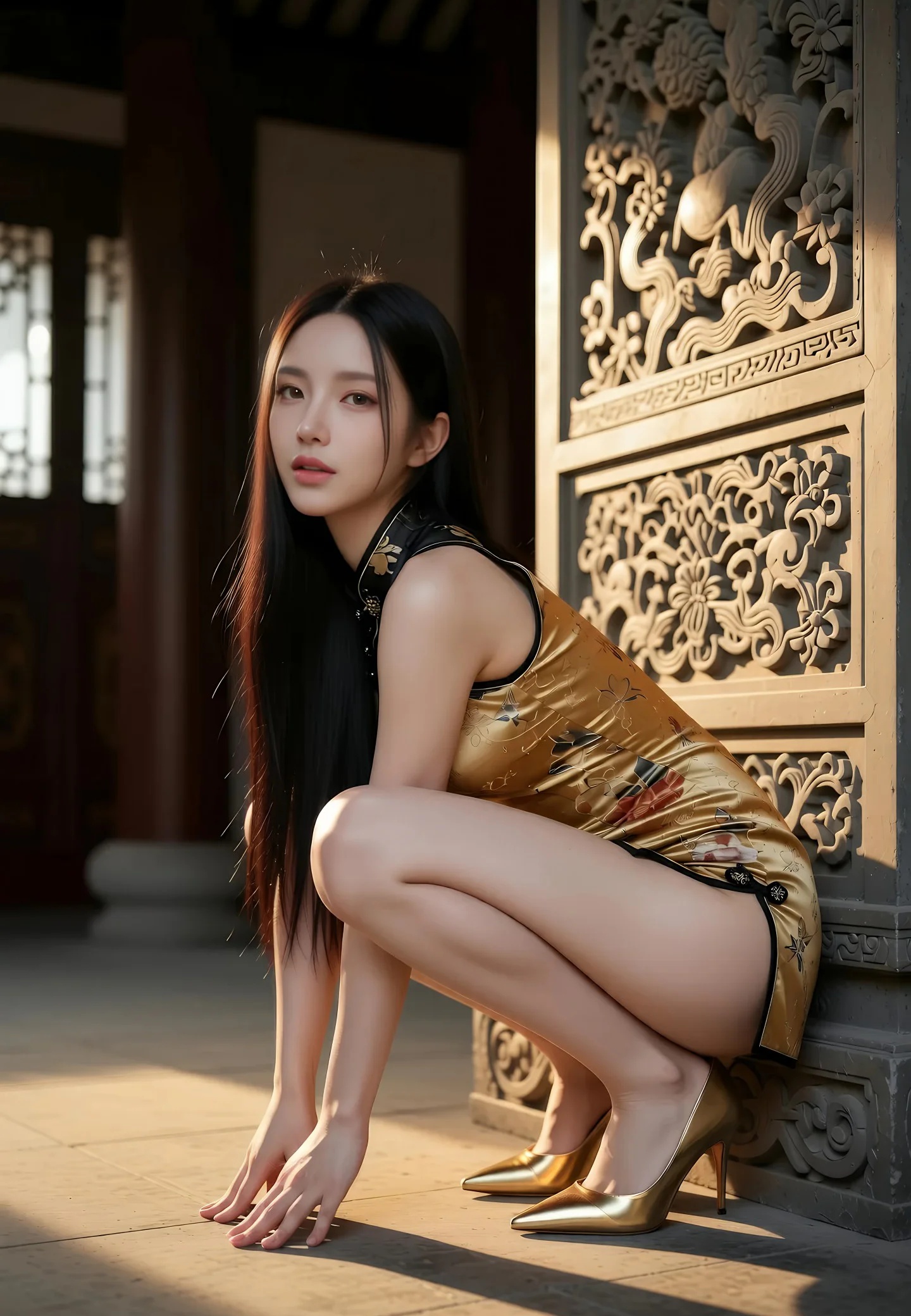 AIG美女_No.459_米妹_性感金色旗袍 主题写真 [89+1P]Xiuren秀人写真高清美女套图写真下载-看套图看套图