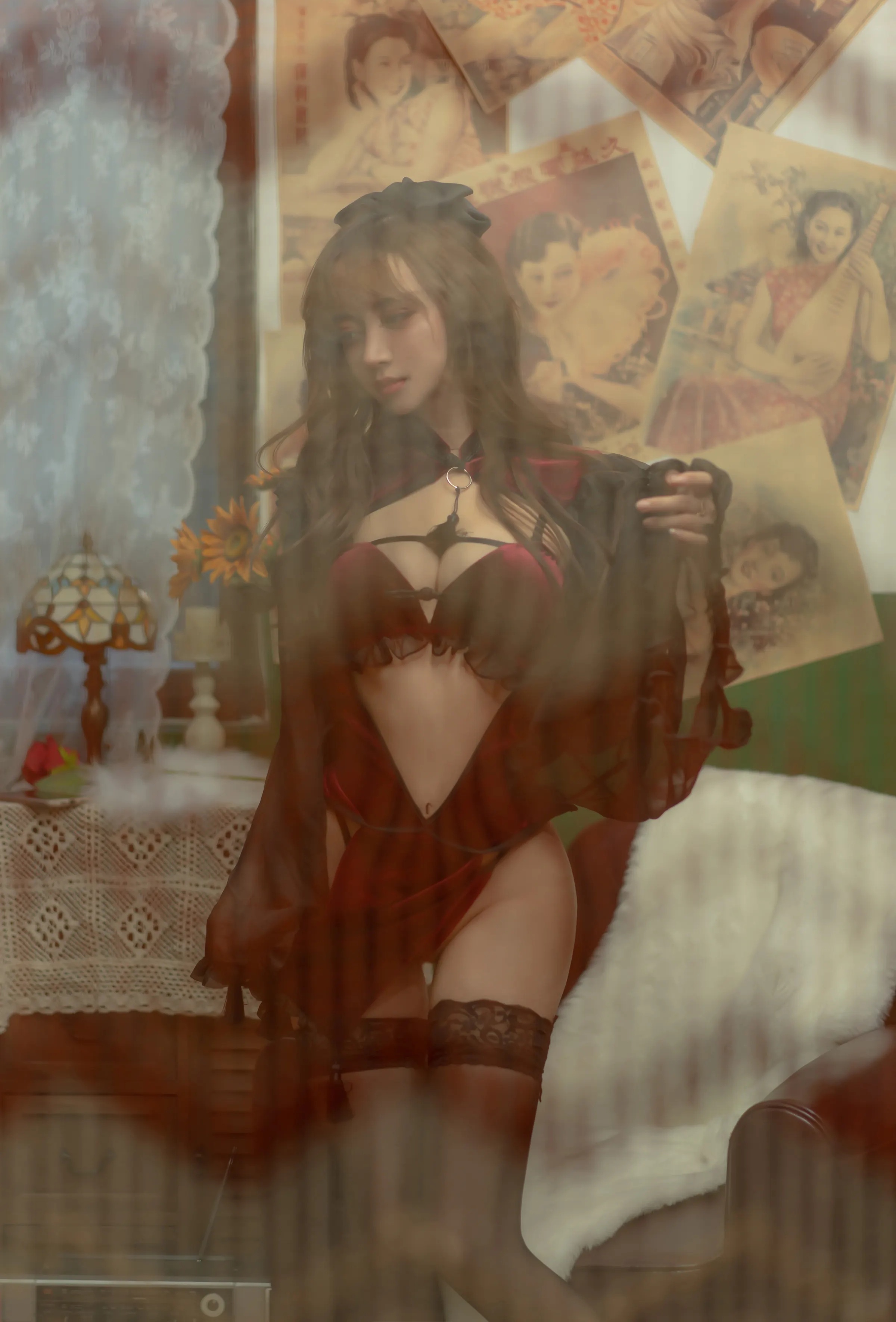 Coser美女_过期米线线喵_No.100 红丝绒旗袍 主题写真 [53P]-看套图