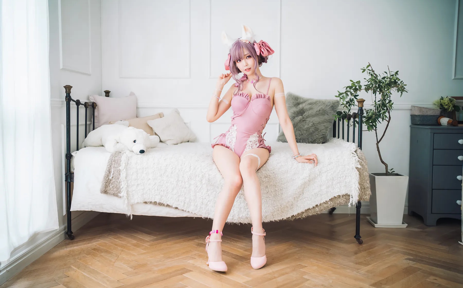 Coser妹子_ElyEE子_No.087 Fluffy Summer pink 主题写真 [54P]-看套图