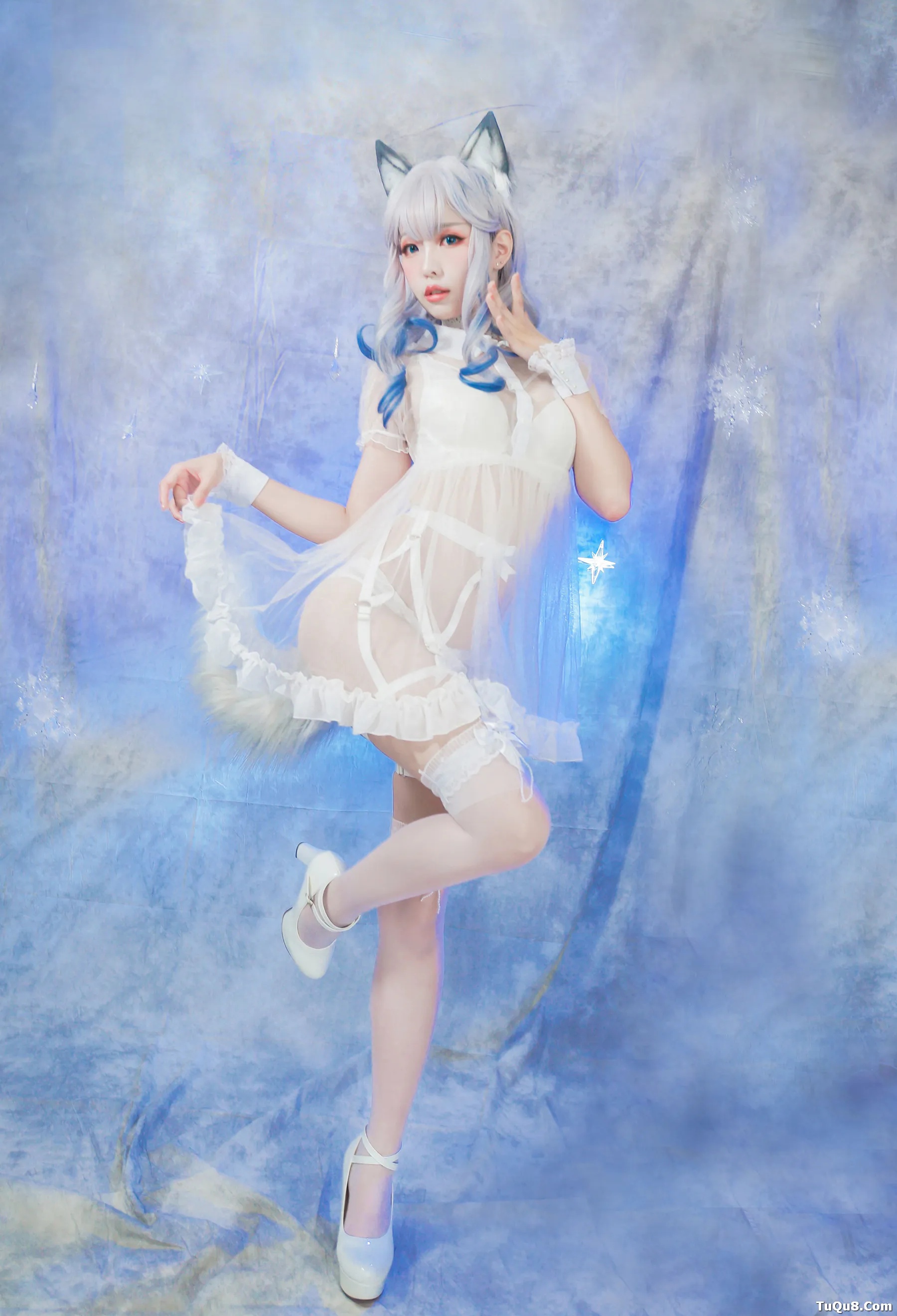 Coser妹子_ElyEE子_No.043 猫耳白丝带 主题写真 [54P]Xiuren秀人写真高清美女套图写真下载-看套图看套图