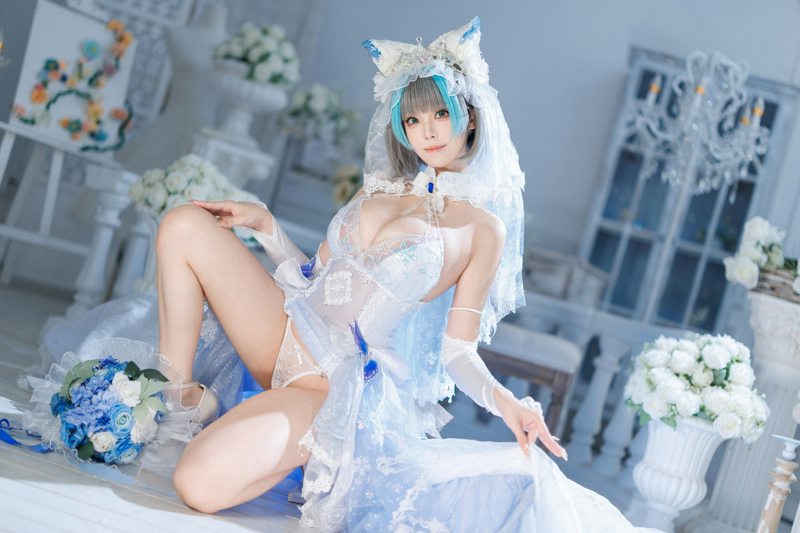 [COSPLAY]蜜汁猫裘 – 柴郡花嫁 [128P]-看套图