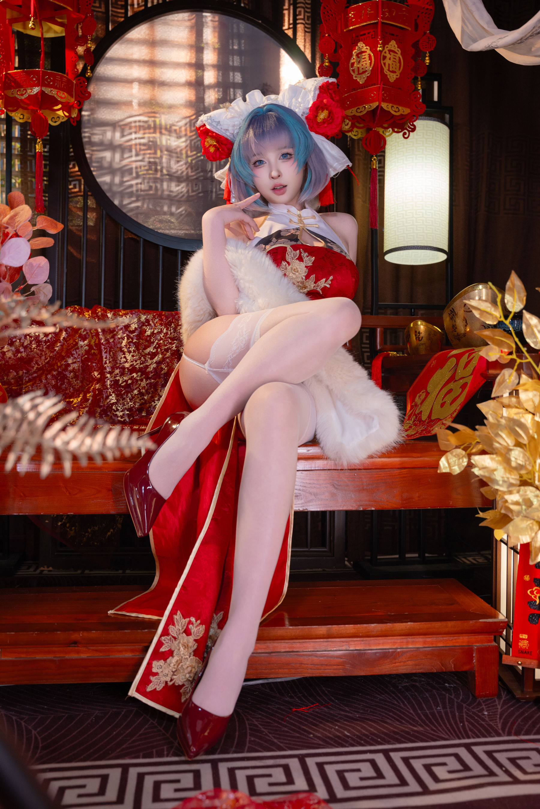 图片[2]-[COSPLAY] 清水由乃 柴郡新春旗袍-看套图