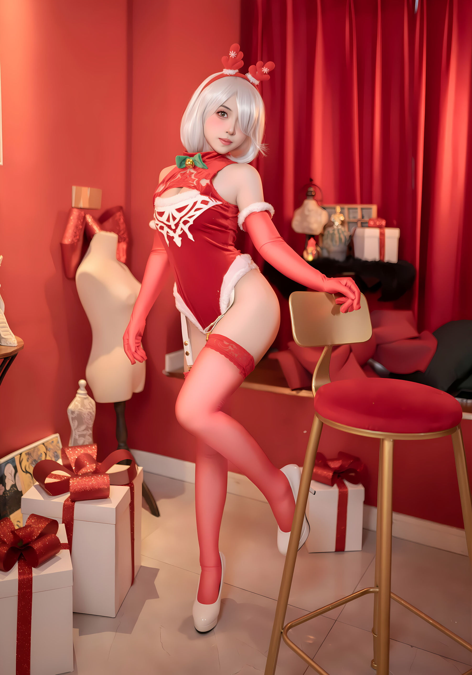 图片[5]-[COSPLAY] Bangni邦尼 圣诞尼尔 红裙御姐-看套图