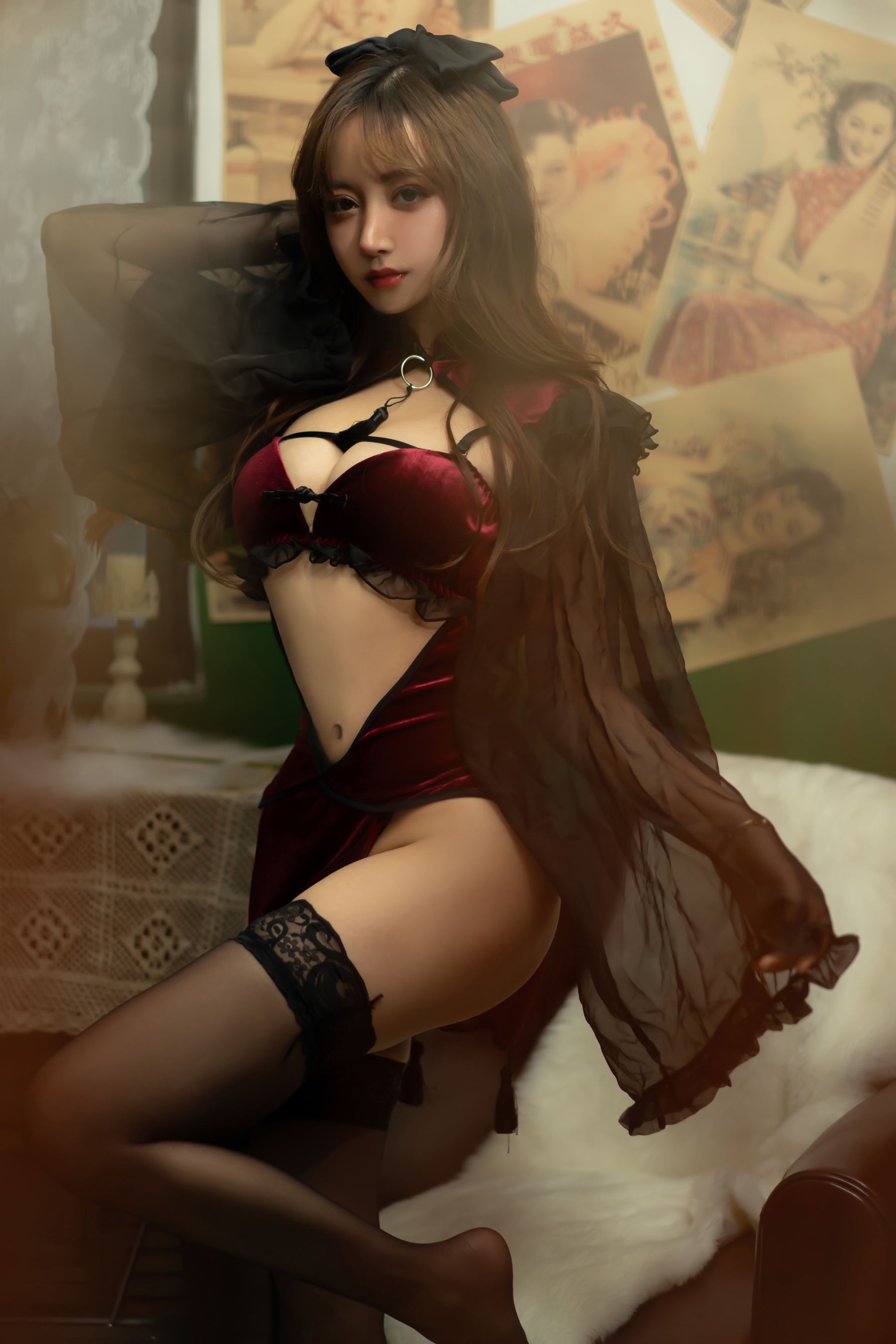 图片[2]-[COSPLAY]过期米线线喵 – 红丝绒旗袍-看套图