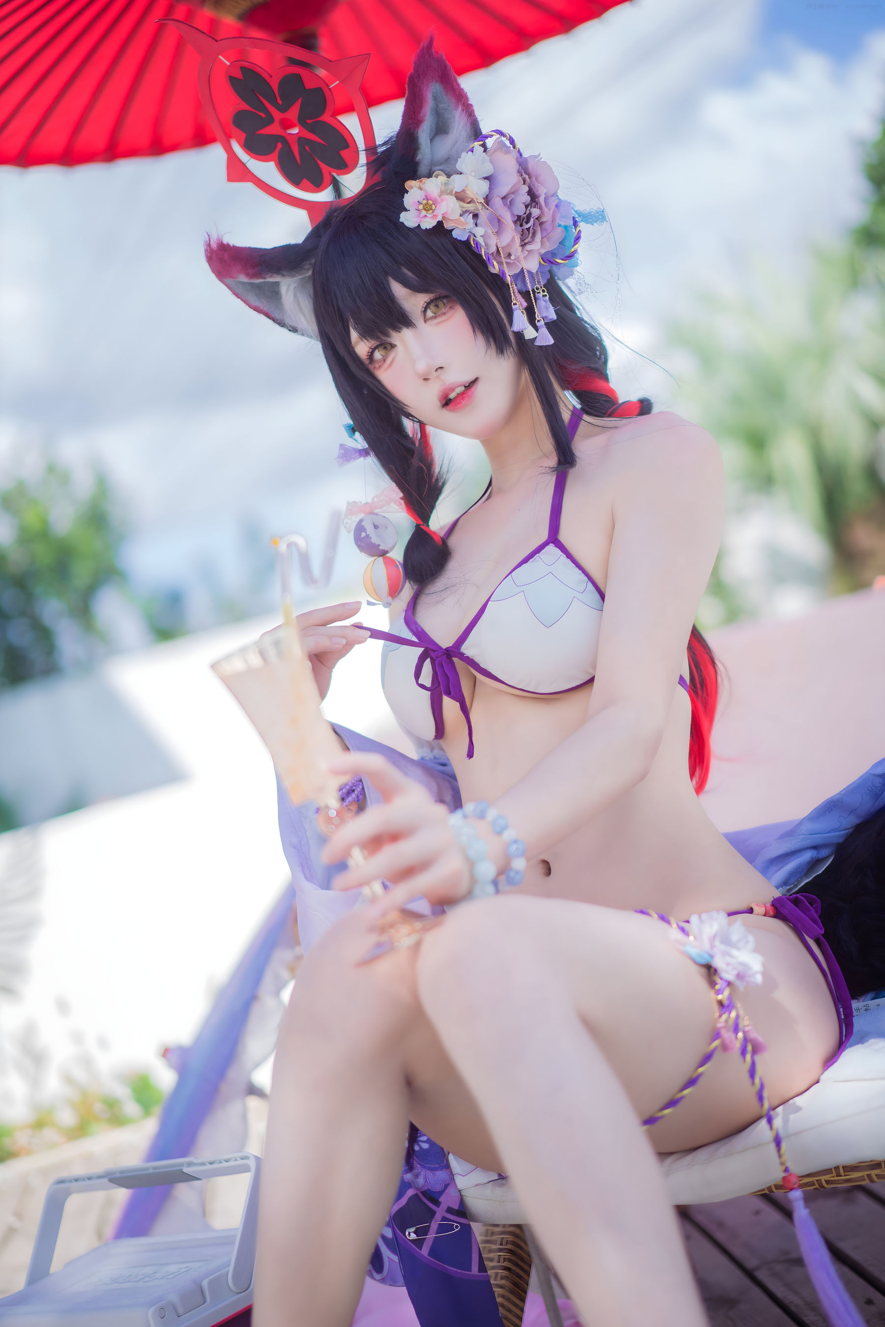 图片[2]-[COSPLAY]阿包也是兔娘 – 蔚蓝档案 狐坂若藻 水着-看套图