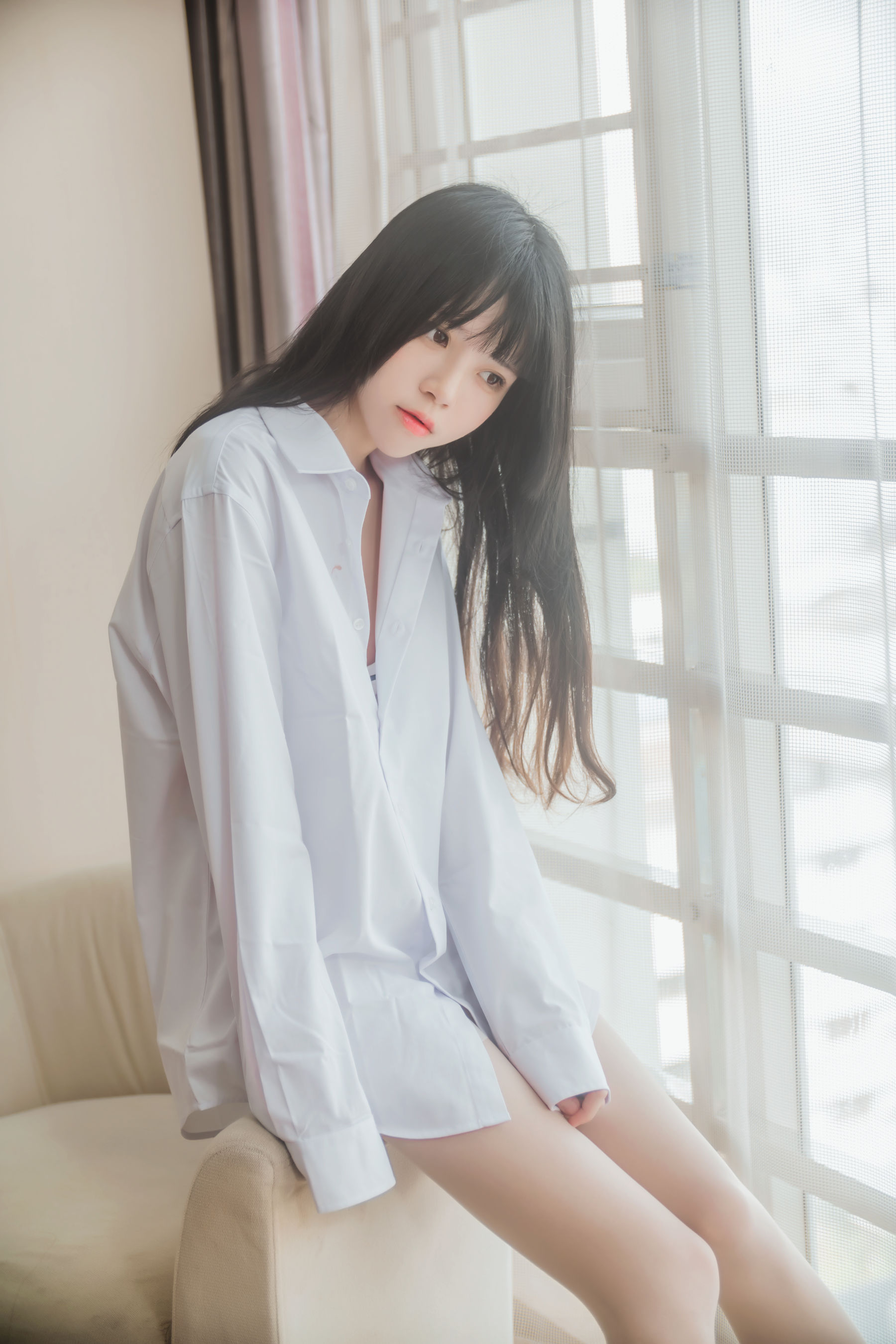 图片[2]-[COSPLAY] 桜桃喵 – 桜桃未熟 白衬衫散发-看套图