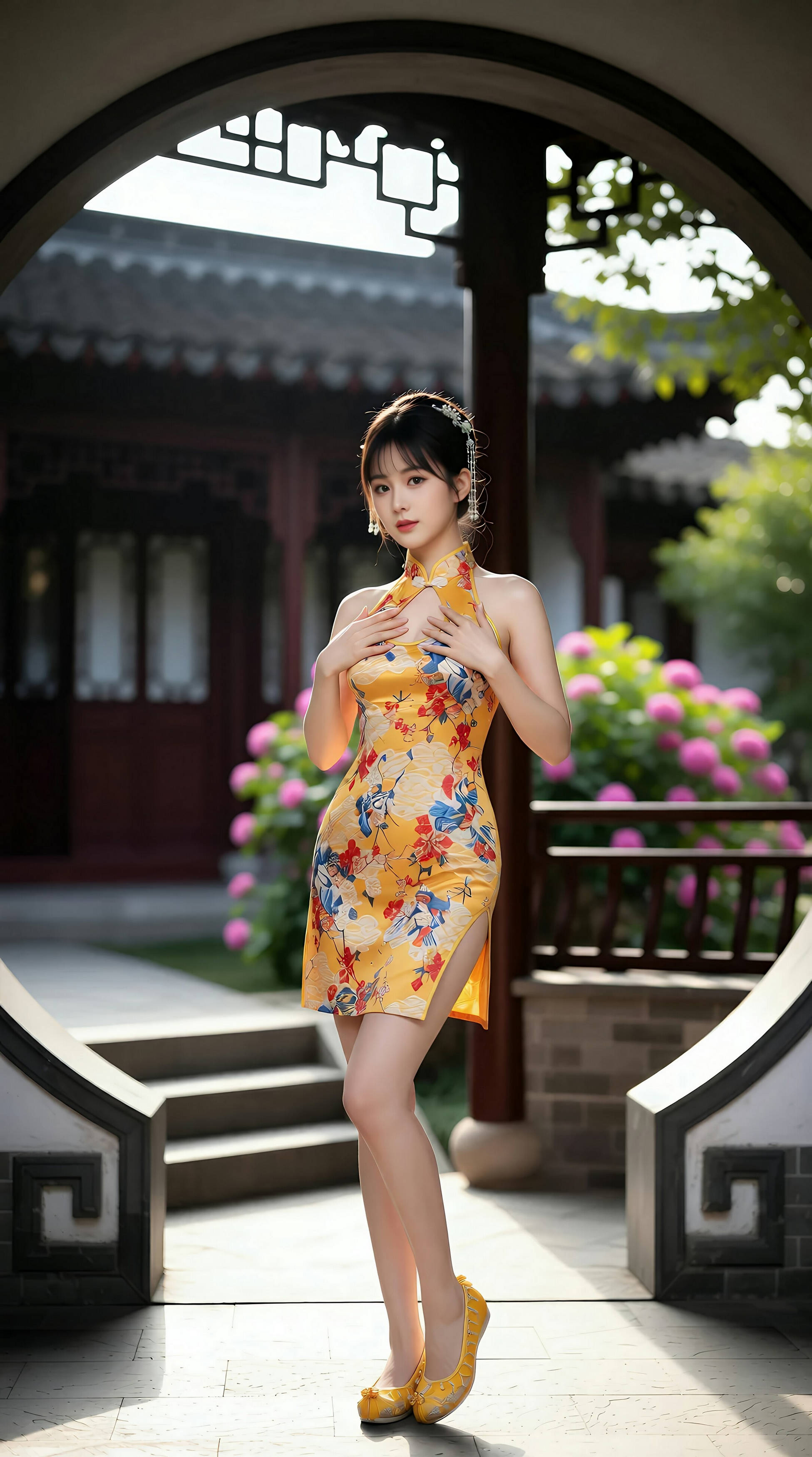 图片[2]-[AiGirl] 茗灵儿 黄色旗袍 [77P]-看套图