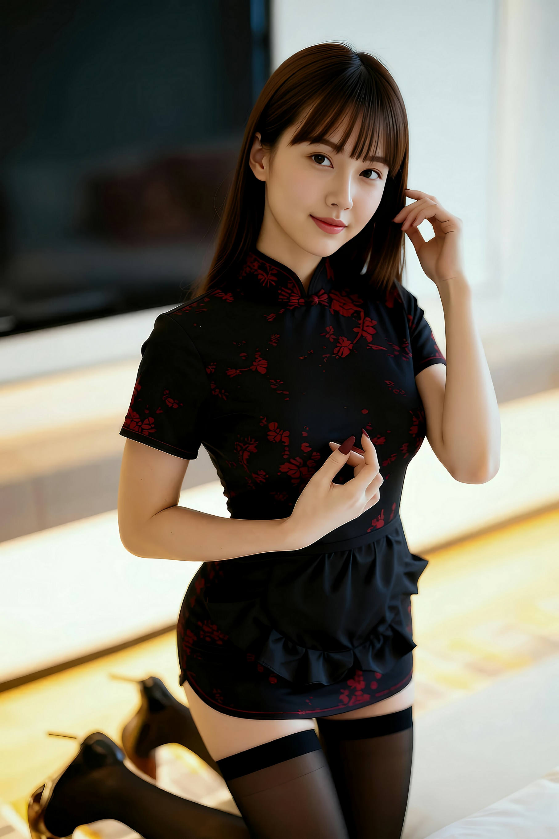 图片[2]-[AiGirl] 婉婉 黑丝旗袍 [85P]-看套图